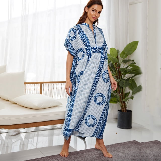 FcBaudy Maillots de Bain pour Femmes Maillot de Bain Grande Taille pour Femmes Robe de Plage Décontractée à Manches en V Imprimée