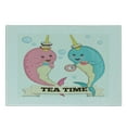 thumbnail image 3 of Narwhal Cutting Board, Tea Drinking Whales Ocean Unicorn with Abstract Bubbles Backdrop, Decorative Tempered Glass Cutting and Serving Board, Small Size, Pale Pink Pale Blue, by Ambesonne, 3 of 5