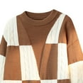 thumbnail image 3 of Men's Color Block Sweater Crewneck Long Sleeve Ribbed Knitted Pullover Tops Coffee L, 3 of 8