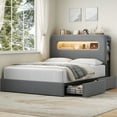 thumbnail image 5 of Homfa Full Size Linen Upholstered Bed with LED Lights & 2 Drawers， Storage Headboard Platform Bed Frame with USB Ports & Outlets, Gray, 5 of 8