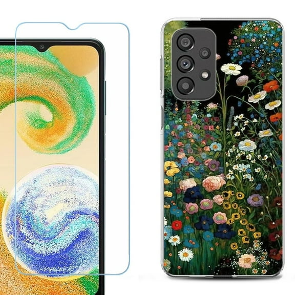 Shockproof Fashion Phone Case for Samsung Galaxy A23 5G, with Tempered Glass Screen Protector, by OneToughShield ® - Flowery Garden