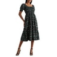 thumbnail image 2 of Women Summer Midi Dress Floral Print Square Neck Short Puff Sleeve A-line Dress, 2 of 10