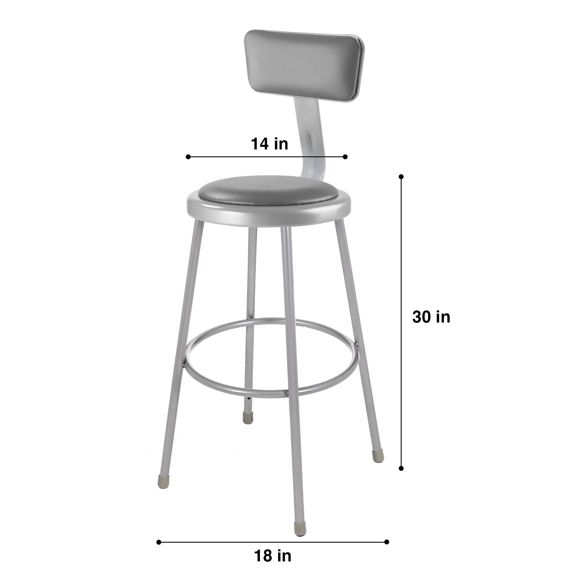 Hampden Furnishings Otto Collection 30" Vinyl Padded Stool With Backrest, Grey, Pack of 2