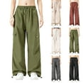 thumbnail image 1 of Multiple Pockets Cargo Pants for Women, High Waisted Pull Rope Breathable Workout Trousers, Solid Color Full Length Lounge Pants for Hiking Travel And Commuting, Practical Gifts for Women, 1 of 7