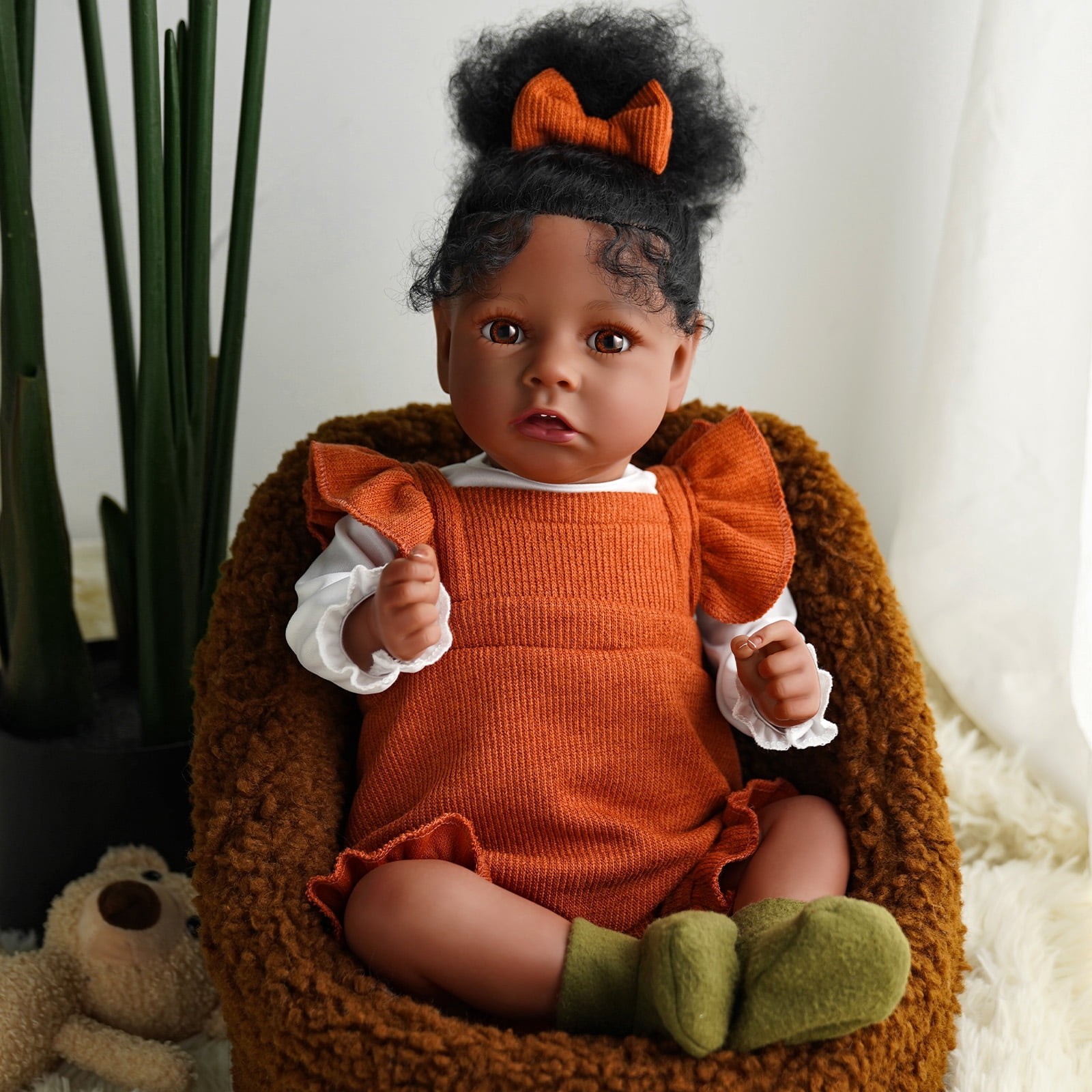 BABESIDE Reborn Dolls Black with Soft Cloth Body African American-Girl Doll 20 Inch Best Birthday Gift Set and Toy Accessories Gift for Kids Age 3