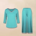 thumbnail image 2 of Timegard Fall Sets for Women Pajamas Outfits Long Sleeve V Neck Color Block Tunic Tops Wide Leg Pants Outfits, 2 of 3