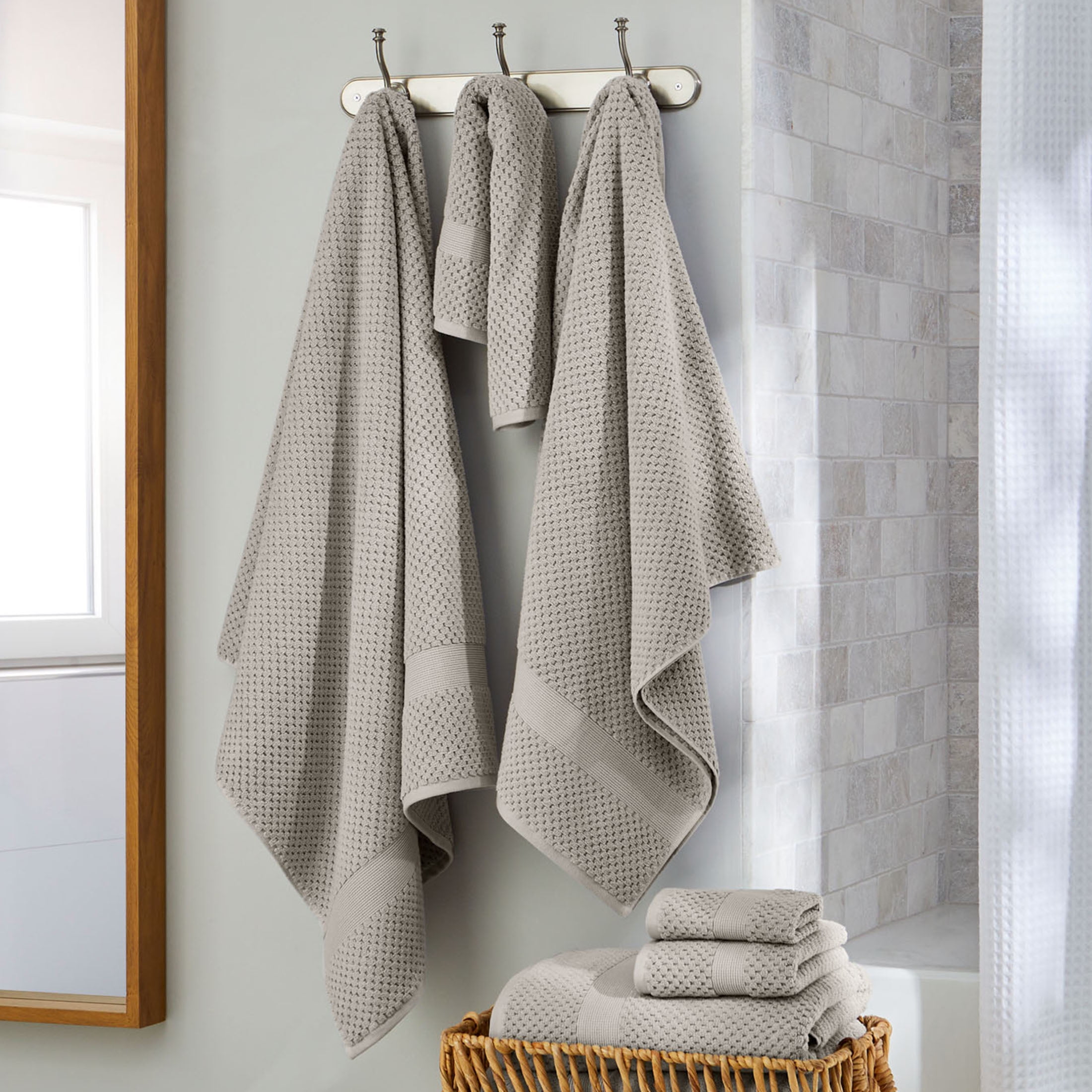 Better Homes & Gardens Signature Soft Cotton Popcorn Textured Washcloth, Soft Silver