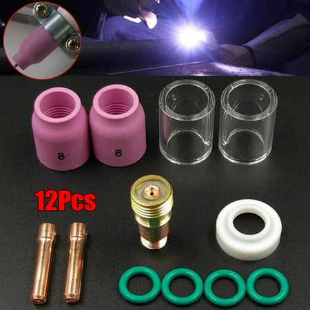 12pcs TIG Welding Torch Stubby Gas Lens #10 Pyrex Glass Cup Kit For