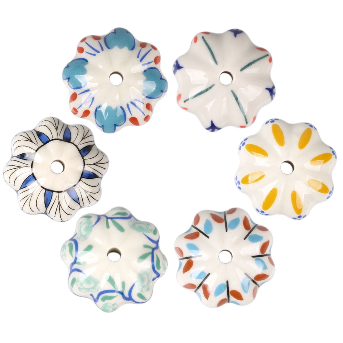 6pcs Household Hand Painted Ceramic Door Knobs Drawer Cupboard