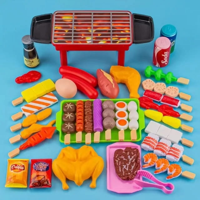Jouets Alimentaires Enfants Jeu d'Imitation Cuisine Jouets Aliments de Simulation Batterie de Cuisine Cuisine Kit BBQ Jeu de Rôle Cadeau Éducatif pour Enfants