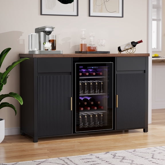 Coffee Bar Cabinet with Fridge Space, Mini Fridge Cabinet,Buffet Sideboard,53.2"L