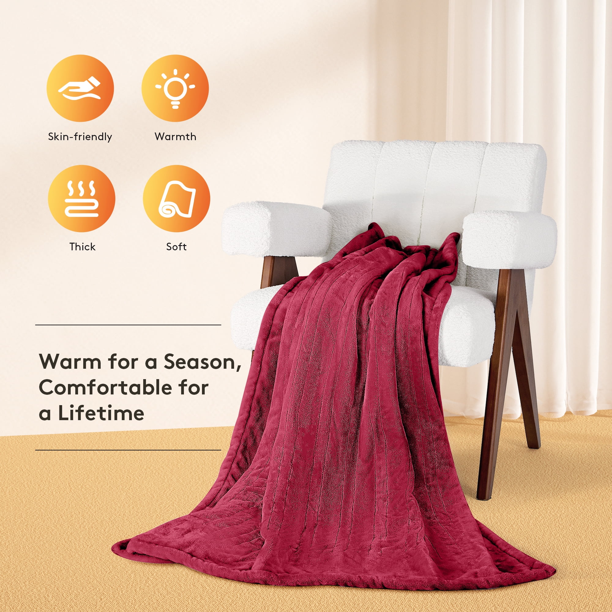 JUSTLET Heated Blanket Throw, 50"x60" Double-sided Flannel Electric Blanket, 9 Heat Levels & 2-10 Hours Auto shut-off, over-heat protection, machine washable, Red