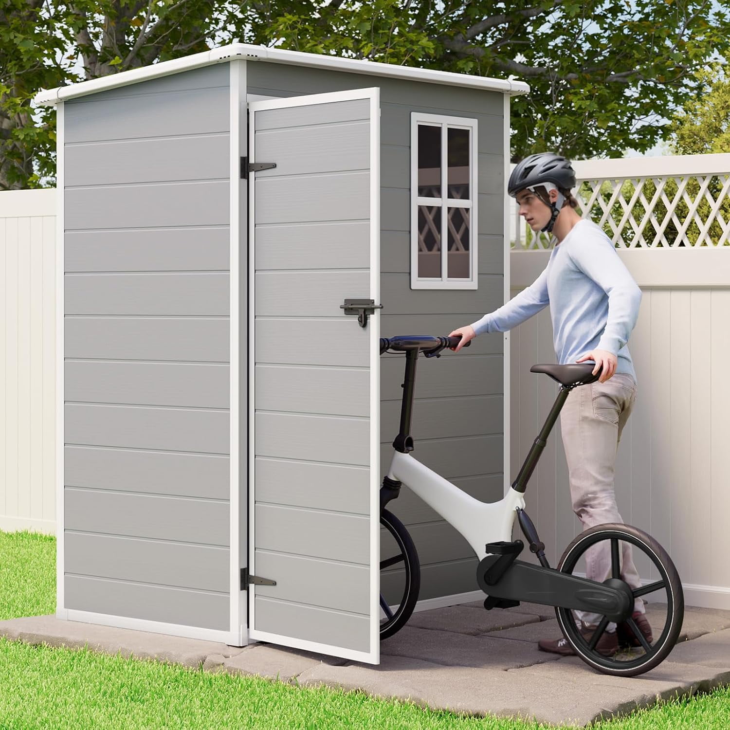 5x3 ft Outdoor Plastic Storage Shed - Lockable Doors, Weather-Resistant Storage for Patio, Lawn, and Garden - Gray