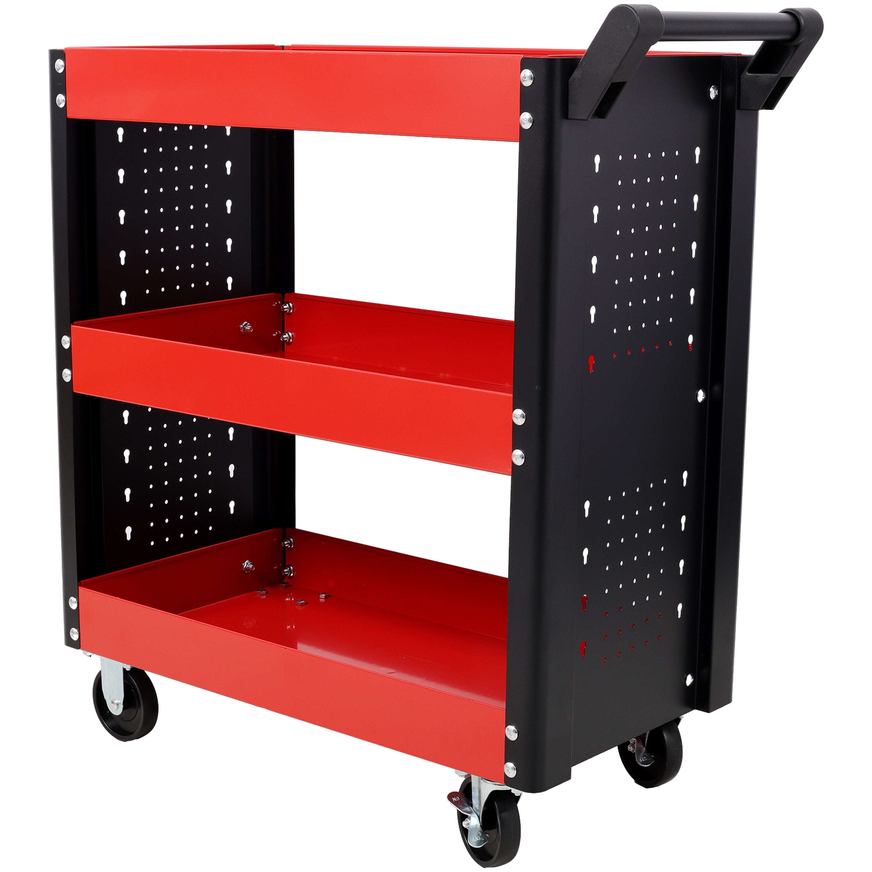 Tool Cart, 3 Tier Rolling Tool Cart on Wheels,Heavy Duty Utility Tool Cart with Pegboard for Repair Shop, Garage, Warehouse,Red, Red Tool Storage Cart,Steel Mechanics Tool Cart