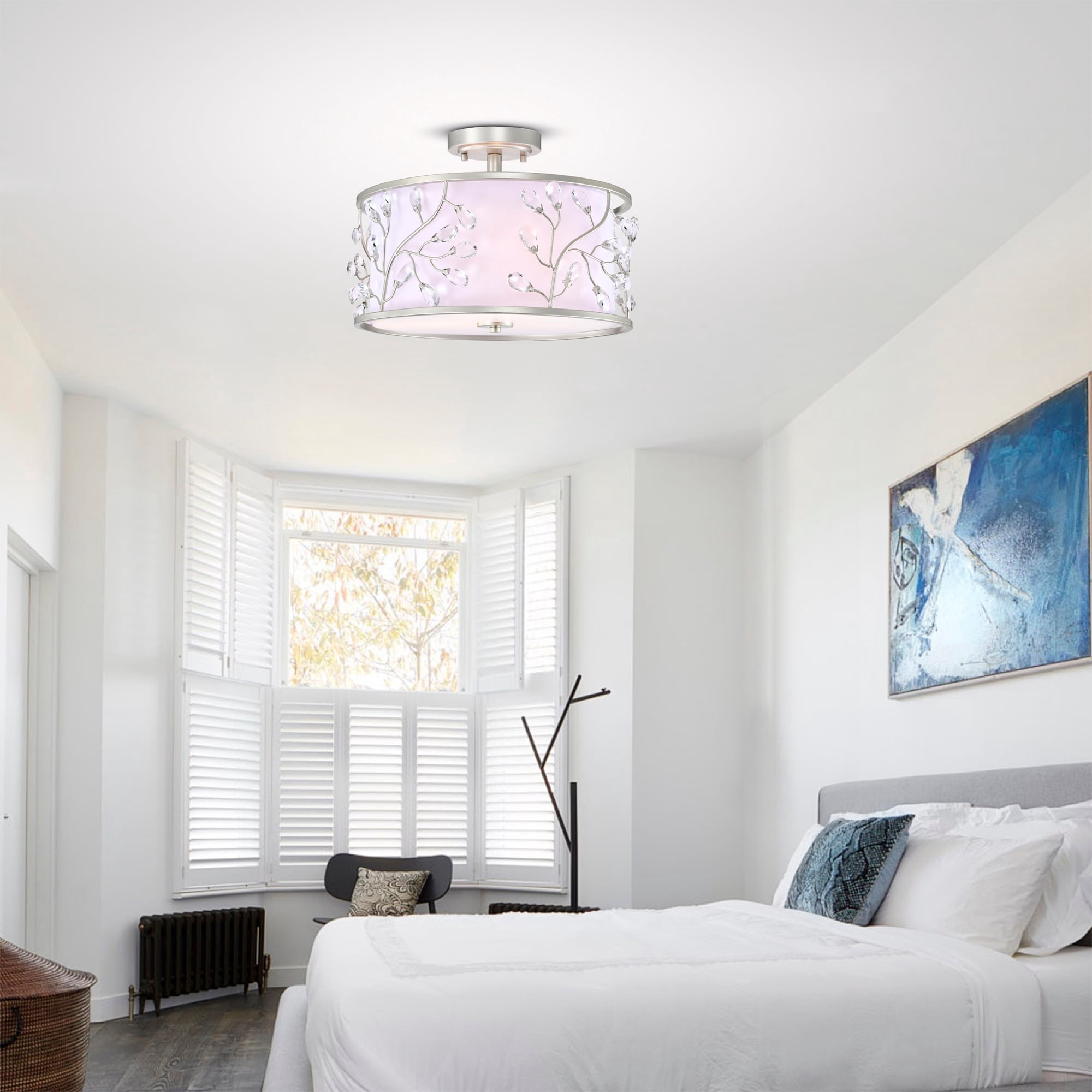 Lala 20 in. 3-Light Indoor Satin Silver Finish Semi-Flush Mount Ceiling Light with Light Kit