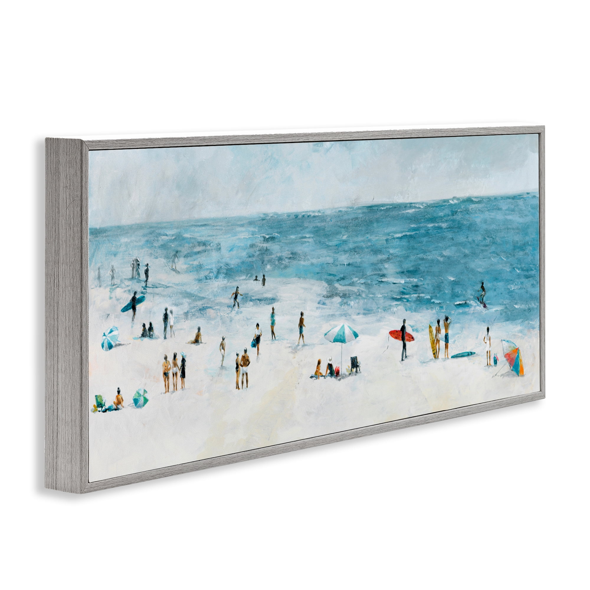 Stupell Industries Busy Beach Coastal Scene Gray Framed Giclee Art, design by Lorenzo Collective