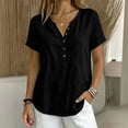 thumbnail image 6 of biudgviw Summer Tops for Women Short Sleeve Henley Shirts Cotton Linen Casual V Neck T-Shirt with Buttons Beach Vacation Clothes, 6 of 6