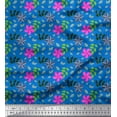 thumbnail image 1 of Soimoi Satin Silk Fabric Leaves,Pink & Lavender Blue Flower Floral Print Fabric by the Yard 42 Inch Wide, 1 of 1