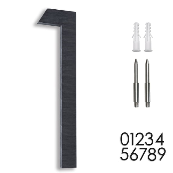 8" Address Numbers For House,Modern House Numbers Large Black Exterior Street Metal floating house numbers for outside Floating Mount Or Flush Mount Aluminum Home Door Number 1