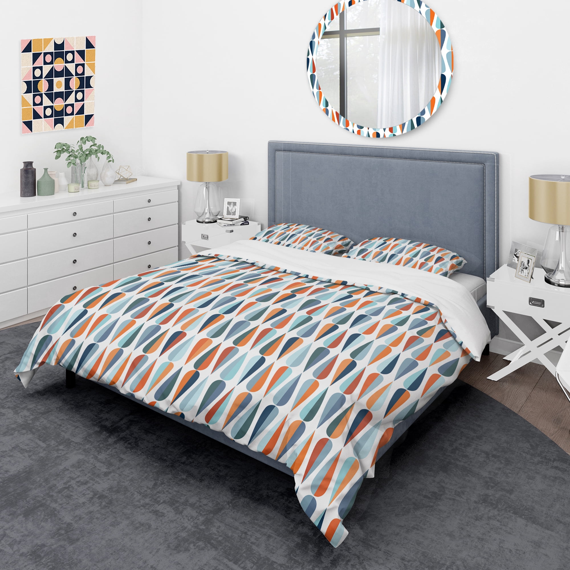 Designart 'Retro Abstract Drops V' Mid-Century Modern Duvet Cover Set