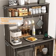 thumbnail image 5 of ChVans 55.1" H Farmhouse Coffee Bar Cabinet with Storage Hutch, Kitchen Wood Coffee Bar Station with Charging Station & 6 Hooks & Adjustable Shelf and Sliding Barn Door for Kitchen, Living Room, 5 of 8