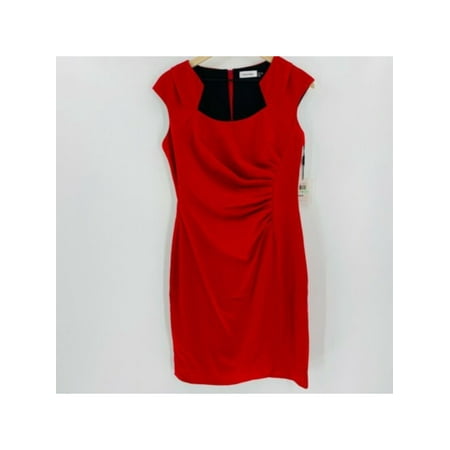 DKNY Womens Red Cap Sleeve Square Neck Short Sheath Party Dress Size: 10