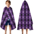 thumbnail image 3 of Halloween Purple Checkered Ghosts and Icons Hooded Bath Towel，50"x30" for Ages 3 To 12 Kids, Quick Dry Lightweight Soft Microfiber Hood Beach Towel Cover Up for Kids, 3 of 7