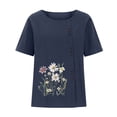 thumbnail image 4 of iHengLiXing Plus Size Spring Tops for Women 2025 Dressy Casual Women Casual And Linen Top Printed Short Sleeve Button Tunic T-shirt Blouse Blue XXXL, 4 of 5