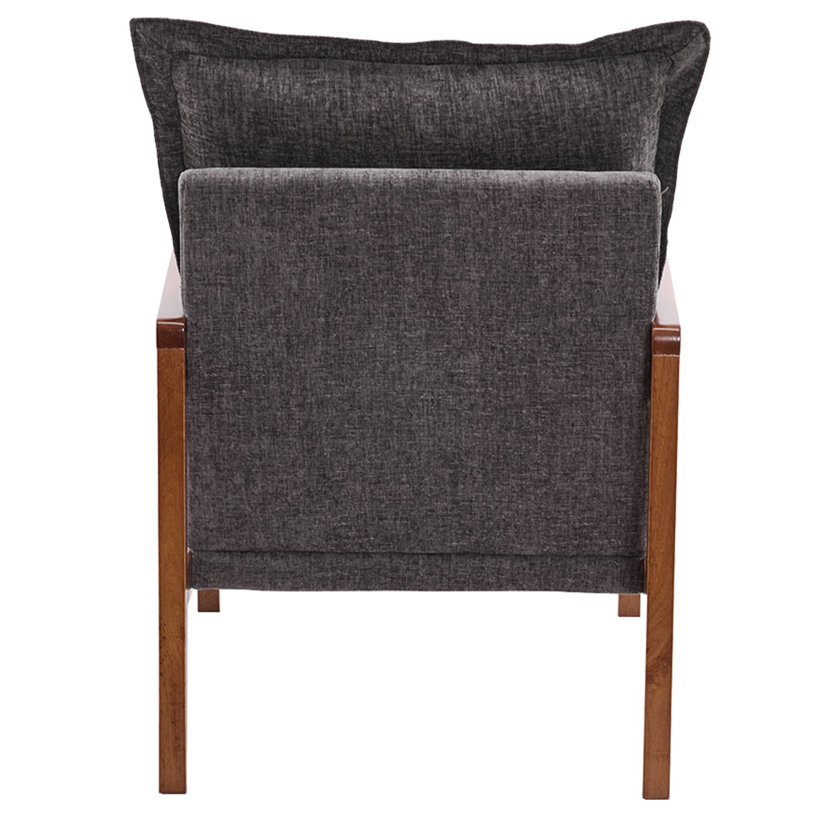 Cloud Shaped Indoor Leisure Chair with Solid Wood Armrest & Frame, Chenille Fabric Accent Chair with Lumbar Pillow, Dark Grey