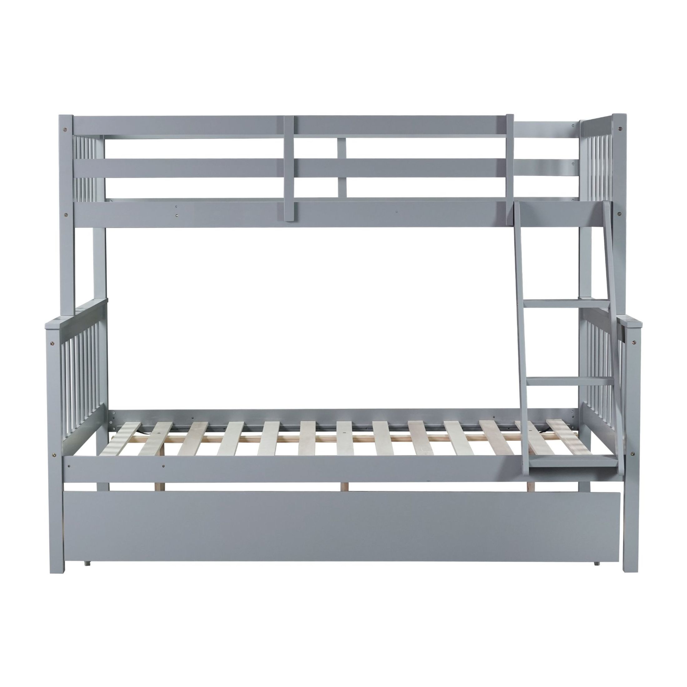 Noble House Twin Over Full Rubber Wood Bunk Bed, Convertible Design with Trundle and Reversible Ladder, Grey