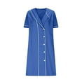 thumbnail image 4 of Xysaqa Scrub for Women Short Sleeve Work Uniforms Collar Buttons V Neck Midi Dress Solid Color Nursing Scrub Dress Holiday Nurse Workwear S-2XL Summer Savings, 4 of 6