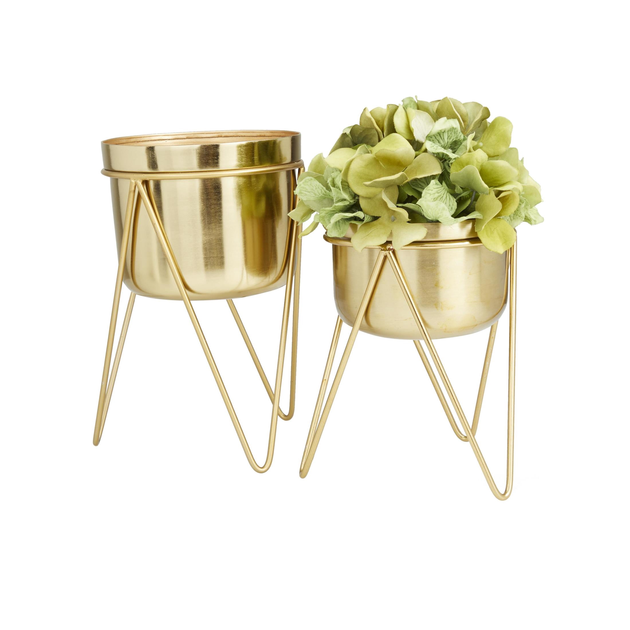 CosmoLiving by Cosmopolitan 7", 7"W Gold Metal Planter with Removable Stand (2 Count)