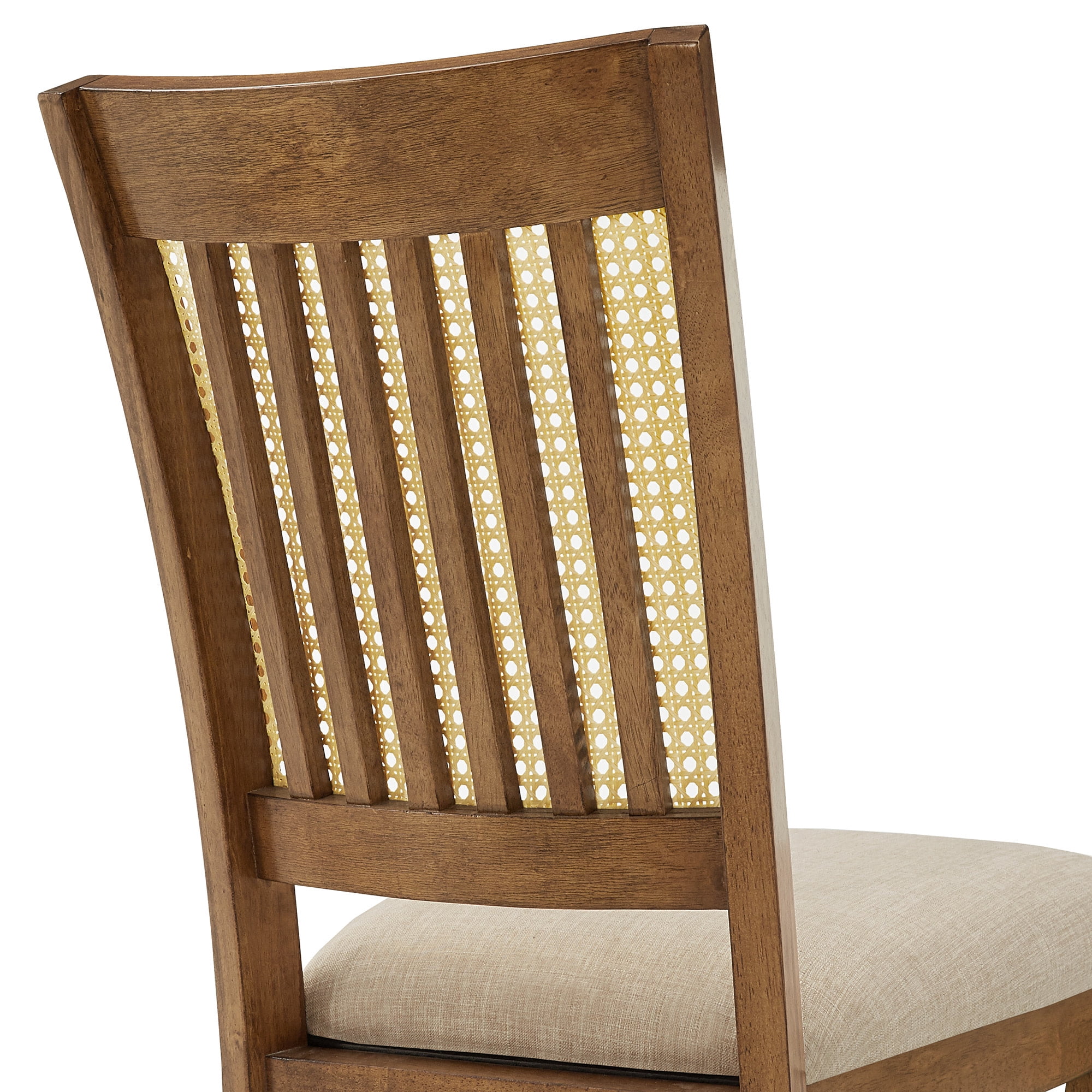 Weston Home Pulukan Cane Slat Back Dining Chair (Set of 2), Oak Finish, Beige Linen