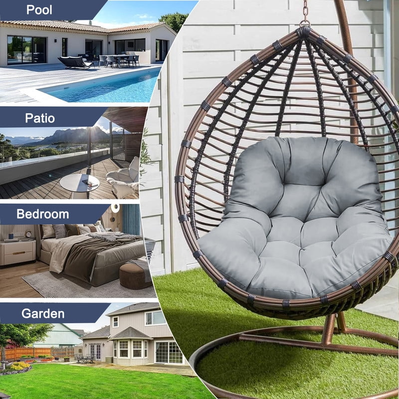 Outdoor Egg chair cushion replacement,Waterproof hanging hammock swing chair cushions,Papasan Rocking Chair pad for Patio Bedroom Porch Garden（Light gray）