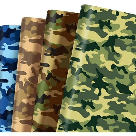 SJJCHU 4 Designs PresNok Camouflage Premium Kraft Gift Wrap Paper 12 Sheets,Military Camo Wrapping Paper for Veterans Day Birthday Wedding Holiday Gift Wrap