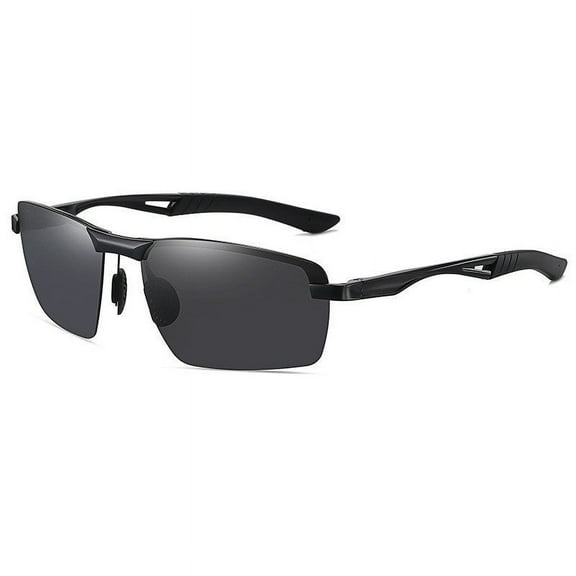 Mens Polarized Sunglasses with UV400 Protection Aluminum Magnesium Alloy Half Frame Square TAC Lens for Driving Cycling