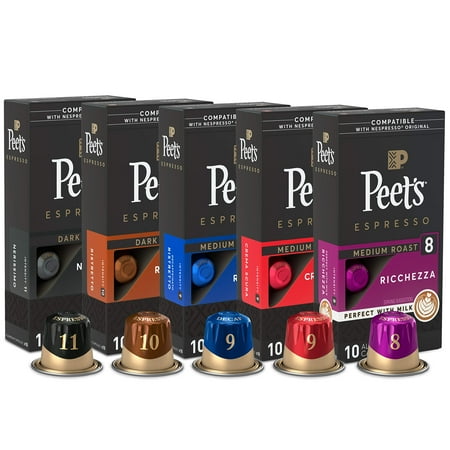 peet s coffee espresso capsules 50 count variety pack bottled & canned drink 513386. bb 07/04/2025