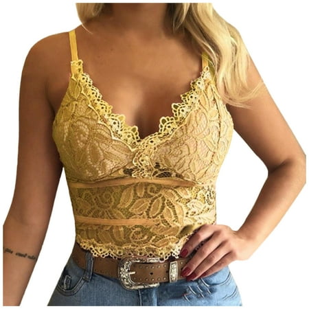 wendunide pajama set for women Women Lingerie With Garter Belts Sexy Bra Tops Wirefree Comfort Yoga Cami Bra Yellow M