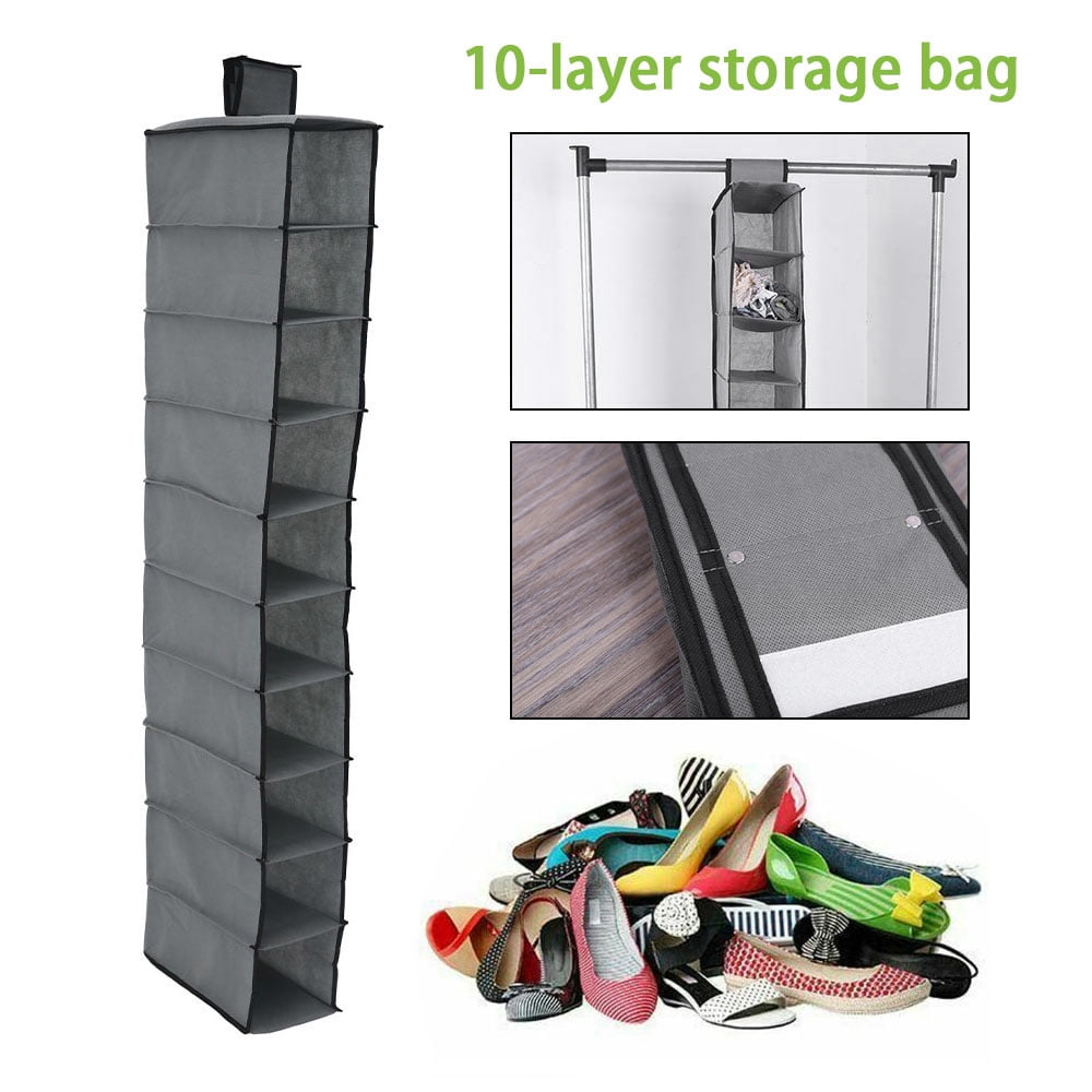 HOTBEST 10 Pockets Over Door Hanging Bag Shoe Rack Tidy Hanger Storage Organizer