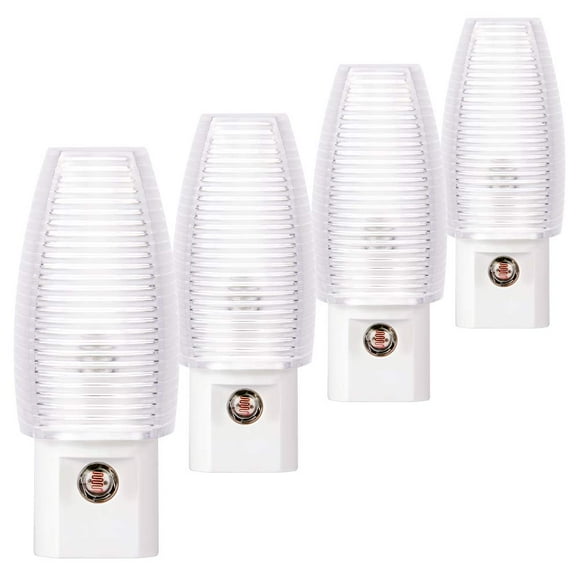 Emotionlite Plug in Night Light, Neutral White LED Nightlight, Dusk to Dawn Sensor, Kids, Nursery, Bedroom, Bathroom,Hallway, Stairs, Kitchen, UL Listed. 4 Pack