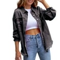 thumbnail image 2 of Women's Denim Jackets Clothing 2025!Women's Basic Solid Color Button Down Denim Cotton Jacket With Pockets Denim Jacket Coat, 2 of 6