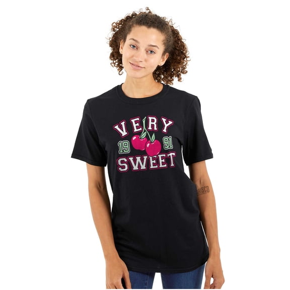 Very Sweet 90s Varsity Cherries Women's Graphic T Shirt Tees Brisco Brands S