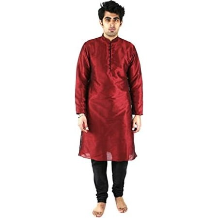 

Royal Men s Loopbutton Silk Blend Kurta & Churidaar Set Red