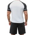 thumbnail image 3 of VBTAPA Mens Muscle Workout Sets Raglan Short Sleeve T Shirt and Shorts Set Color Block 2 Piece Casual Sports Outfits Fashion Summer Tracksuit Prime Sale White L, 3 of 5