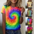 thumbnail image 2 of Luwomo T-Shirts for Women Crew Neck Rainbow Color Printed Short Sleeve Loose Pullover Casual Tops, 2 of 6
