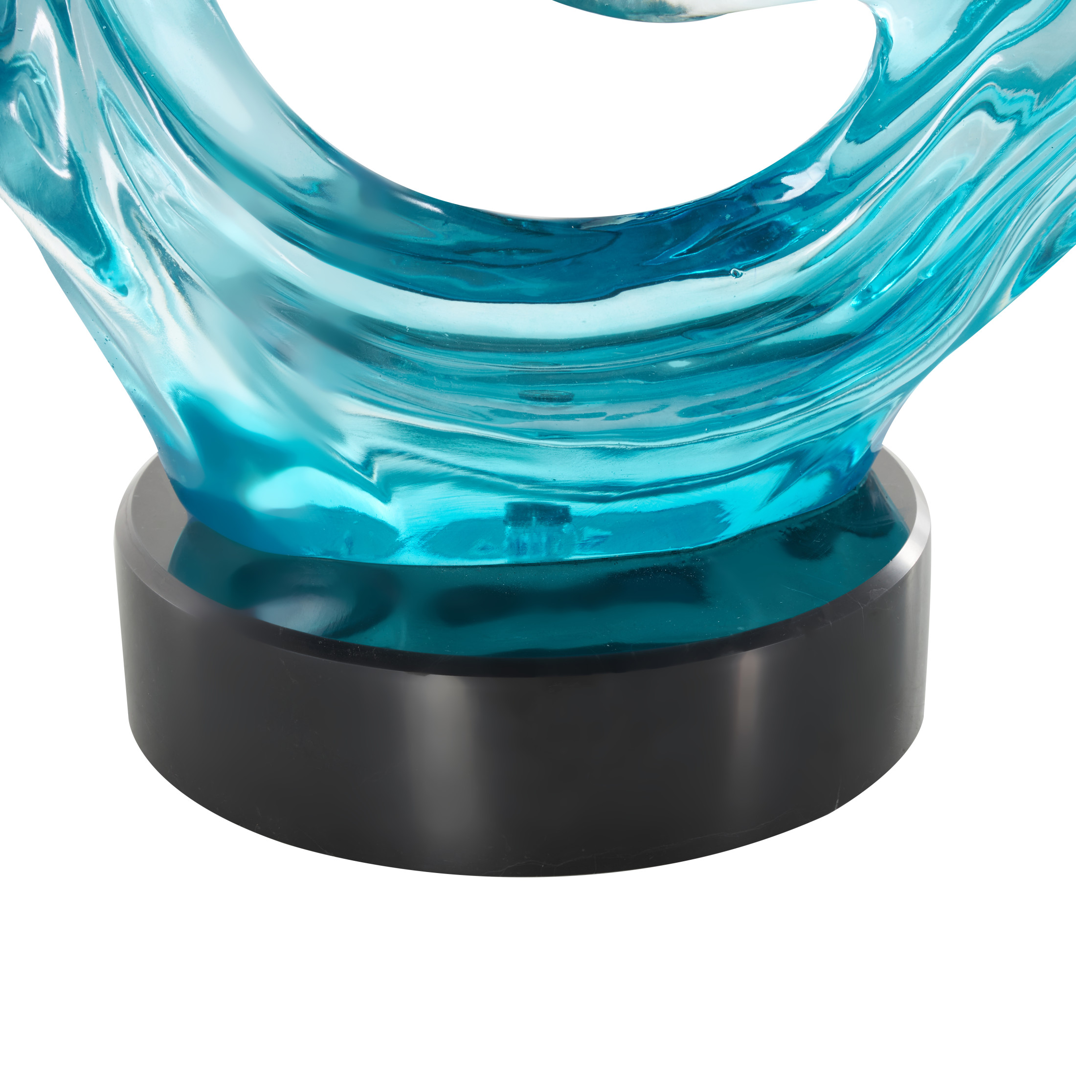 19" x 26" Blue Glass Ombre Coral Sculpture with Black Round Base, by DecMode