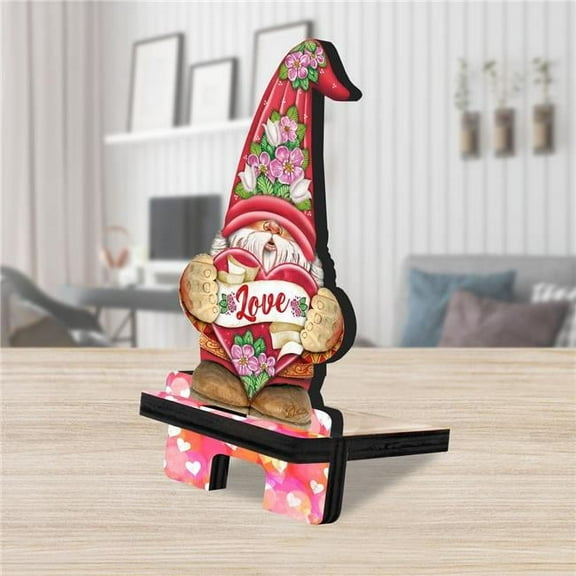 Designocracy 892101C 6 x 3 x 3 in. Love Gnome Cell Phone Stand Family Decor with Wood Mobile Holder Organizer