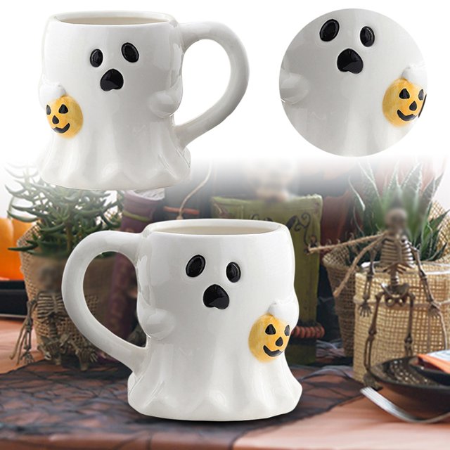 Ltdhehe Tasse en Céramique d'Halloween avec Design 450ml Tasse Farce Amusante pour Café & Thé Mignonne Effrayante pour Fête Ou Usage Quotidien