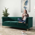 thumbnail image 3 of TUANLUO Couches and Sofas, Velvet Upholstered Sofa, 3-Seat Sofa with Gold Metal Legs, Modern Sofa Couch Furniture, Velvet Sofa for Living Room Bedroom, 83.46"L x 30.51"W x 31.9"H, Green, 3 of 10