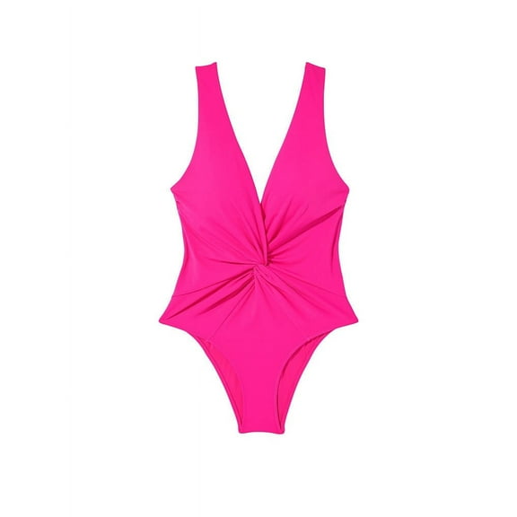 New VICTORIA'S SECRET SWIM Twist Plunge One-Piece Swimsuit Pink Large
